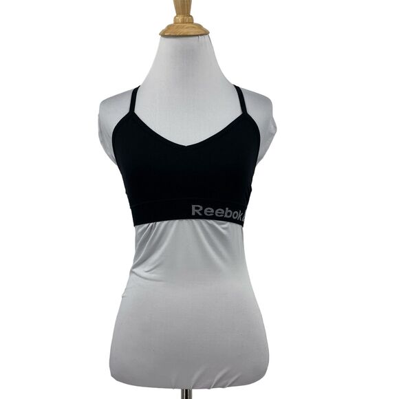 Reebok Sports Bra Womens Medium Black Crossfit Adjustable Thin Strap Non Padded - Picture 1 of 12